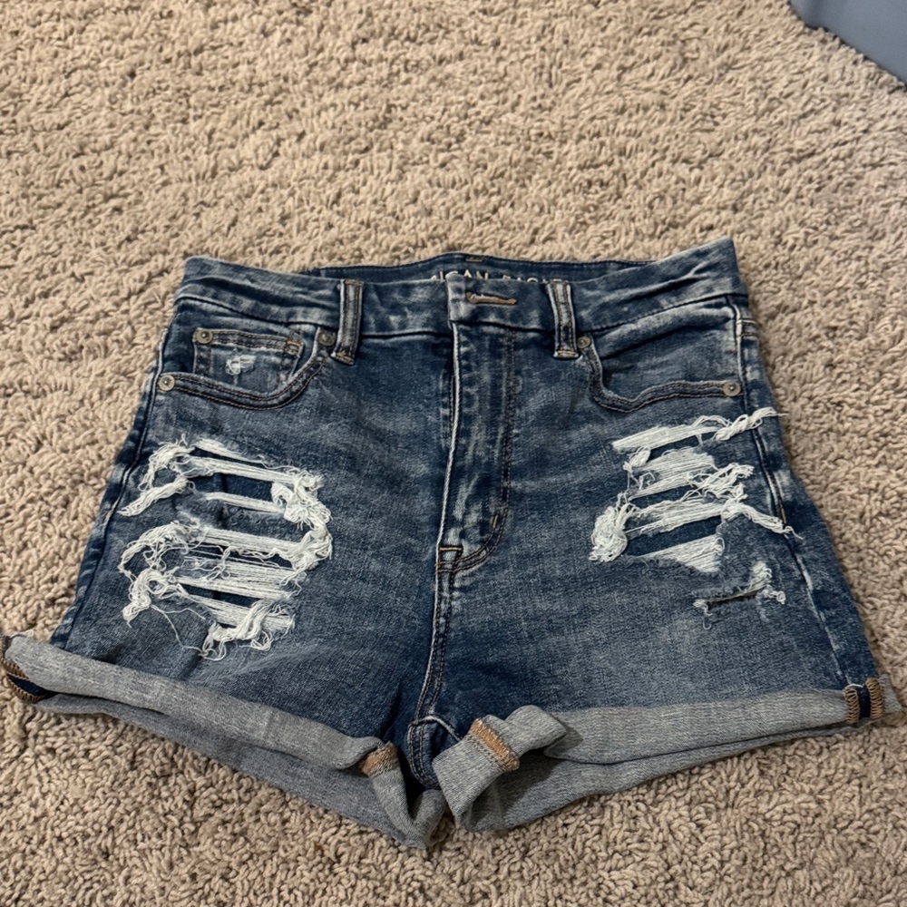 American Eagle Outfitters Dark Blue Distressed Jean Shorts